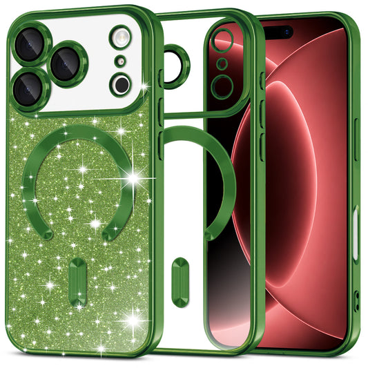 Capa MagSafe para Apple iPhone 18 Pro Max / 17 Pro Max, Techsuit, Luxury Glitter, Verde Escuro