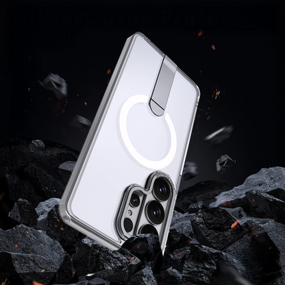 Capa MagSafe para Samsung Galaxy S26 S942, Hybrid Armor, X com Suporte, Transparente