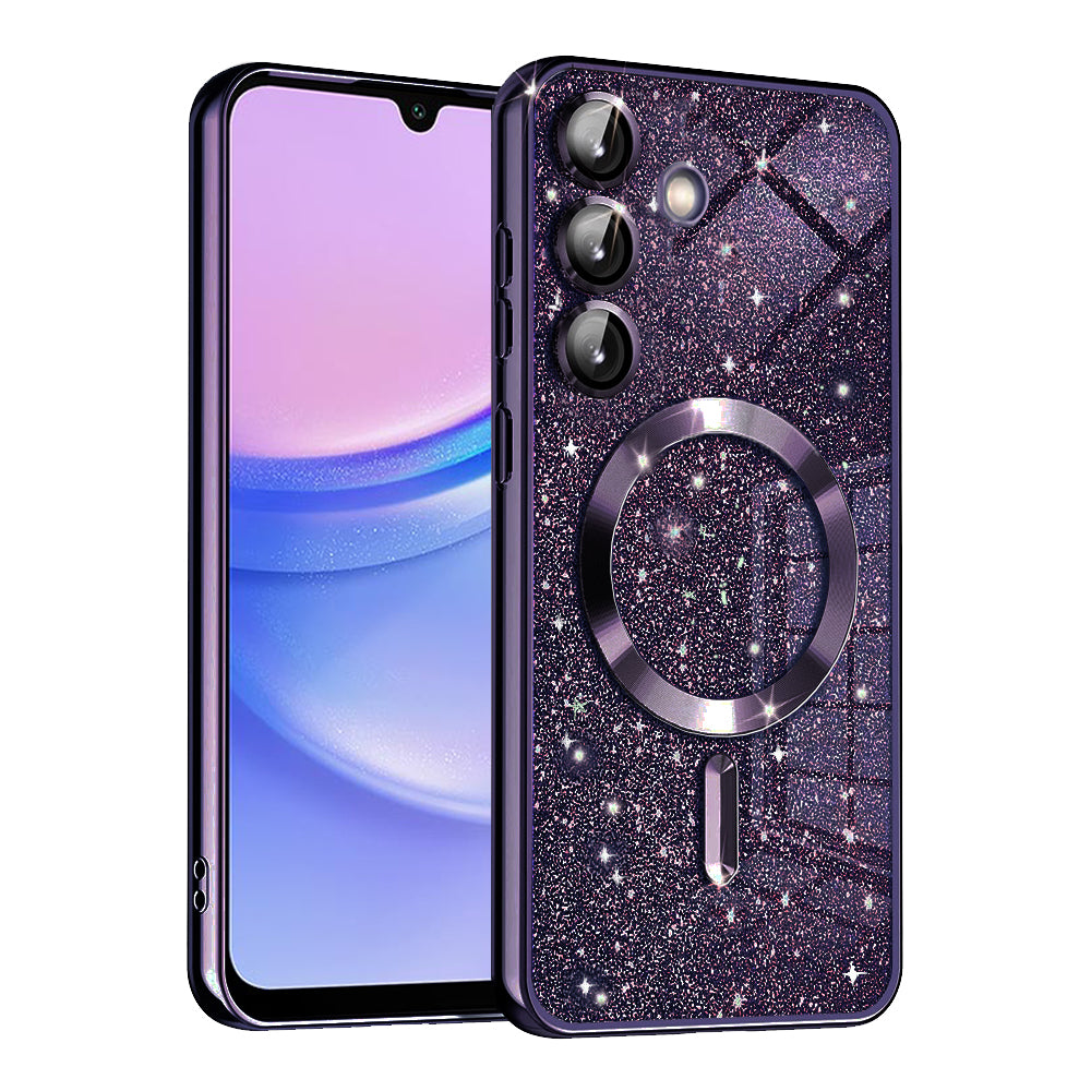 Capa MagSafe para Samsung Galaxy A15 5G A156 / A15 A155, Techsuit, Luxury Glitter, Roxo Escuro