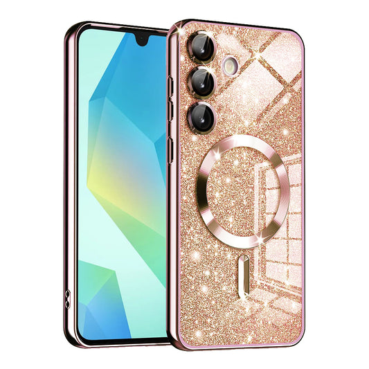 Capa MagSafe para Samsung Galaxy A16 5G A166 / A16 4G A165, Techsuit, Luxury Glitter, Rosa Dourado