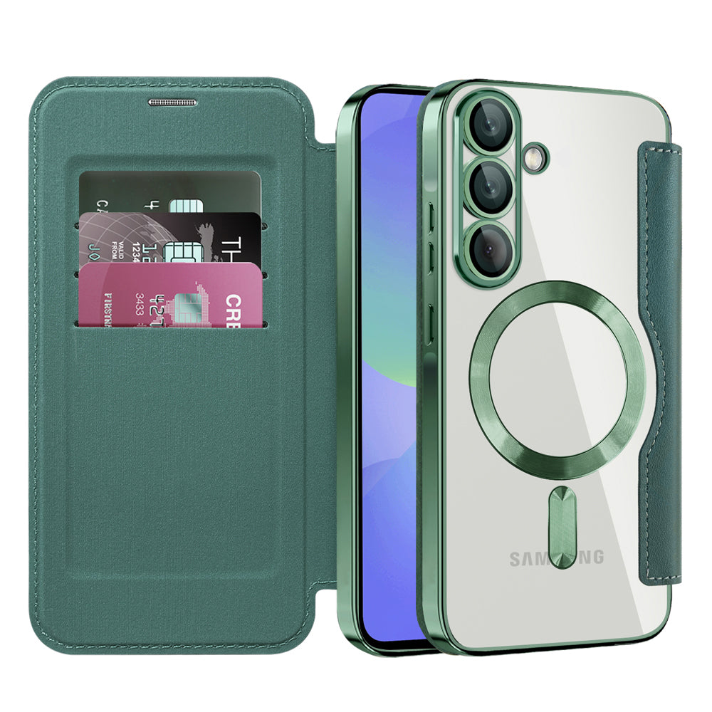 Capa MagSafe para Samsung Galaxy A36 A366, Techsuit, SmartMag Book, Verde