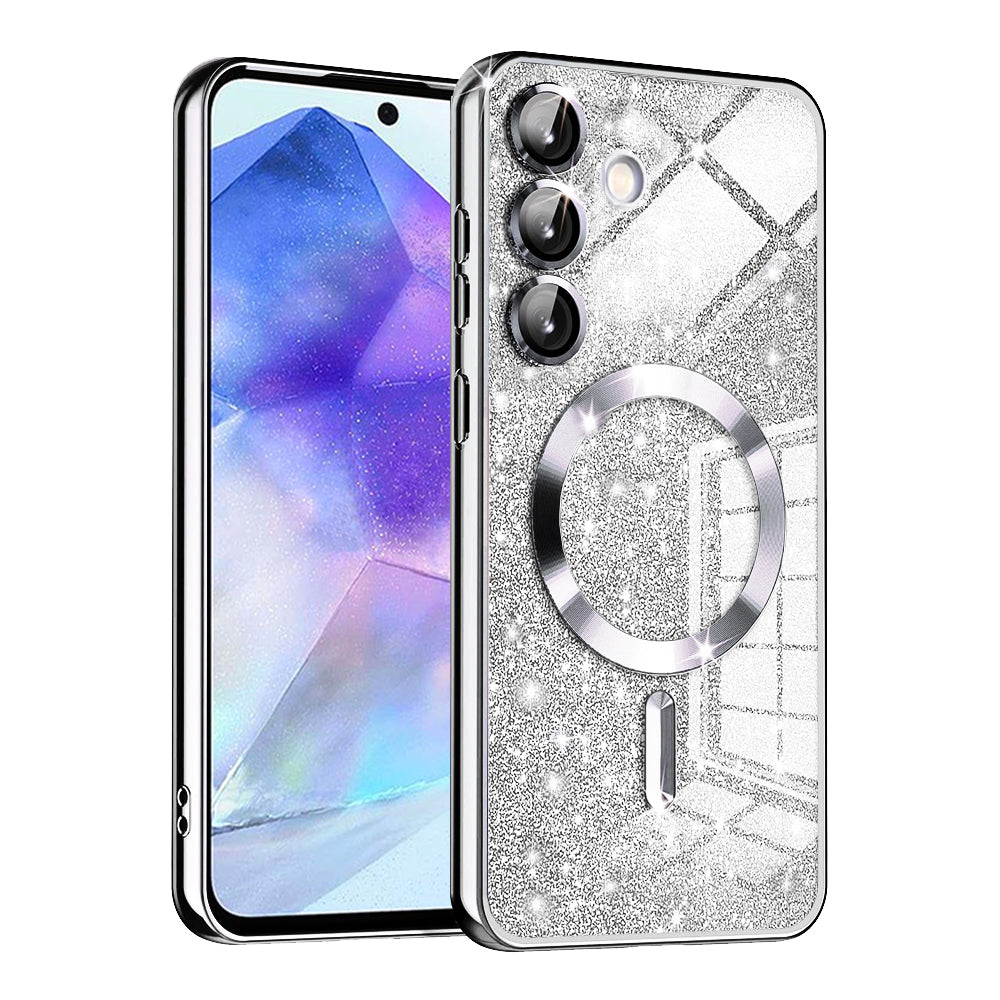Capa MagSafe para Samsung Galaxy A55 5G A556, Techsuit, Luxury Glitter, Prateada