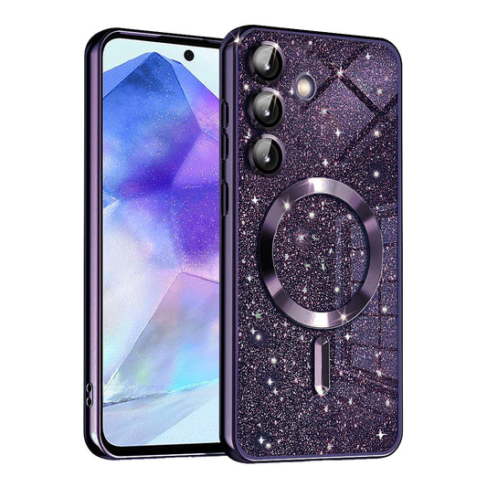 Capa MagSafe para Samsung Galaxy A55 5G A556, Techsuit, Luxury Glitter, Roxo Escuro