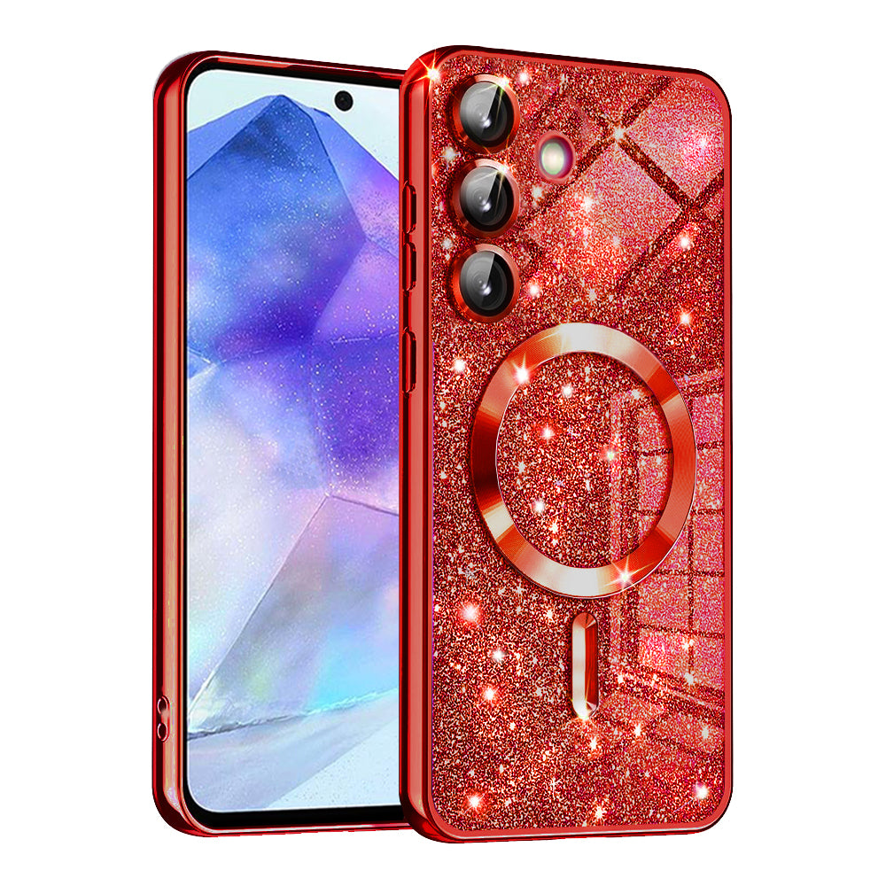 MagSafe Case for Samsung Galaxy A55 5G A556, Techsuit, Luxury Glitter, Red