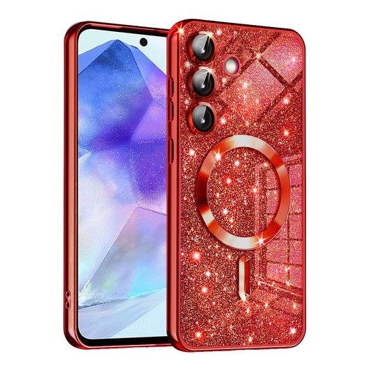 Capa MagSafe para Samsung Galaxy A55 5G A556, Techsuit, Luxury Glitter, Vermelha