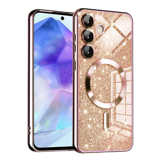Capa MagSafe para Samsung Galaxy A55 5G A556, Techsuit, Luxury Glitter, Rosa Dourado