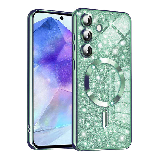 Capa MagSafe para Samsung Galaxy A55 5G A556, Techsuit, Luxury Glitter, Verde Claro