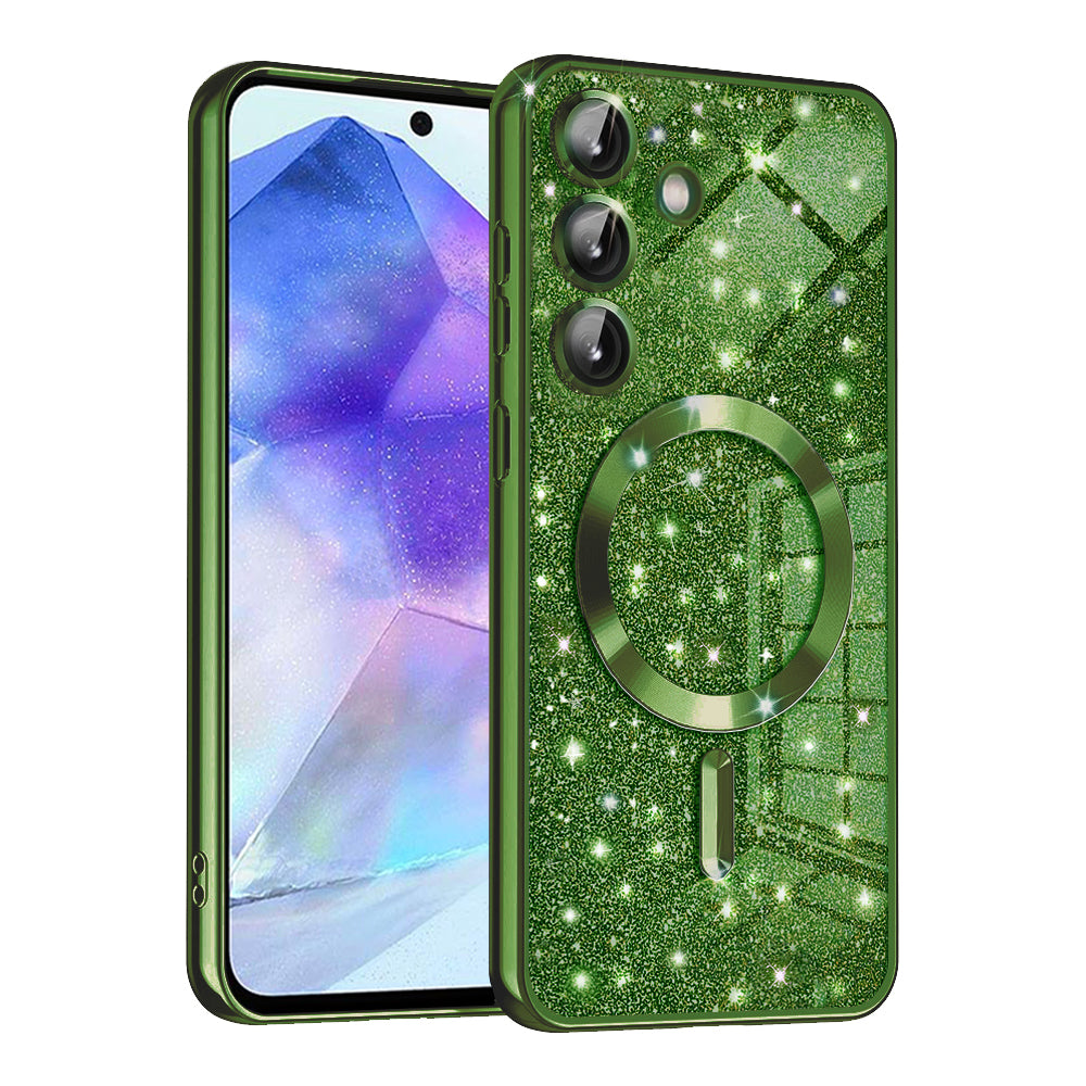Capa MagSafe para Samsung Galaxy A55 5G A556, Techsuit, Luxury Glitter, Verde Escuro