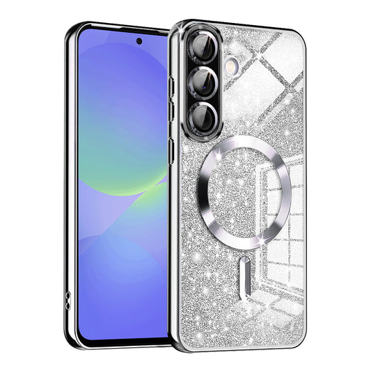 Capa MagSafe para Samsung Galaxy A56 A566 / A36 A366, Techsuit, Luxury Glitter, Prateada