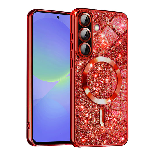 Capa MagSafe para Samsung Galaxy A56 A566 / A36 A366, Techsuit, Luxury Glitter, Vermelha