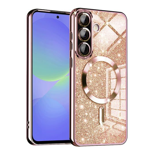 Capa MagSafe para Samsung Galaxy A56 A566 / A36 A366, Techsuit, Luxury Glitter, Rosa Dourado