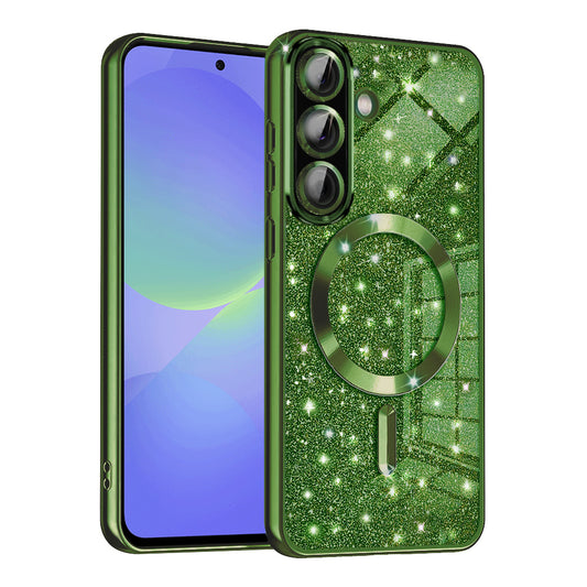 Capa MagSafe para Samsung Galaxy A56 A566 / A36 A366, Techsuit, Luxury Glitter, Verde Escuro