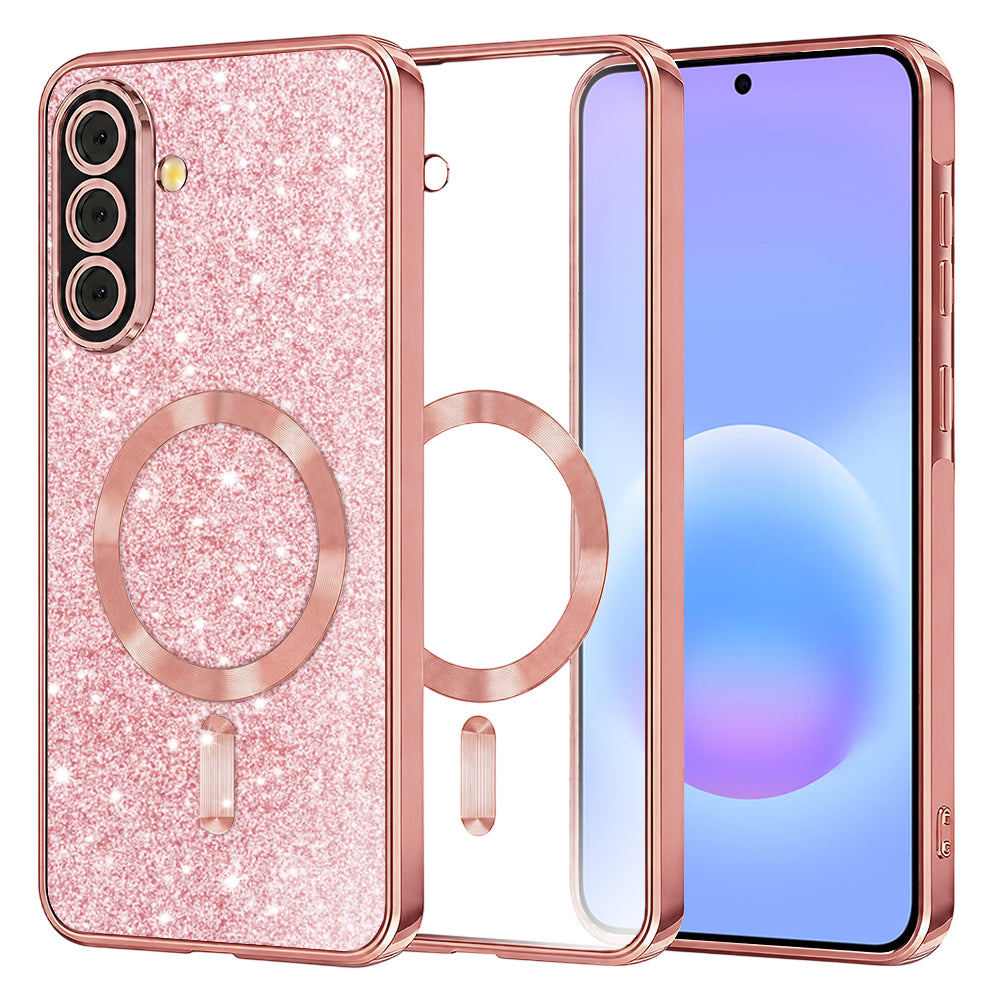 Capa MagSafe para Samsung Galaxy A57 5G, Techsuit, Luxury Glitter, Rosa Dourado
