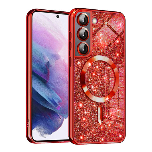 Capa MagSafe para Samsung Galaxy S21 5G G991, Techsuit, Luxury Glitter, Vermelha