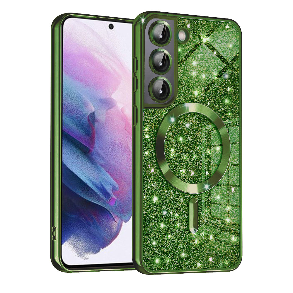 Capa MagSafe para Samsung Galaxy S21 FE 5G G990, Techsuit, Luxury Glitter, Verde Escuro