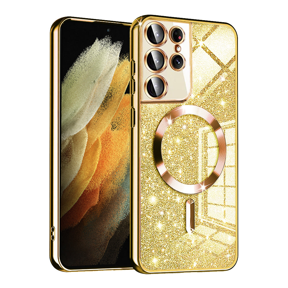 Capa MagSafe para Samsung Galaxy S21 Ultra 5G G998, Techsuit, Luxury Glitter, Dourada