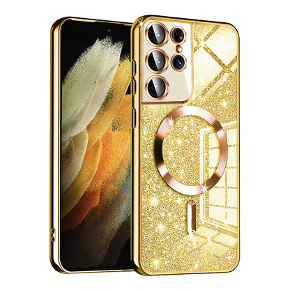 Capa MagSafe para Samsung Galaxy S21 Ultra 5G G998, Techsuit, Luxury Glitter, Dourada