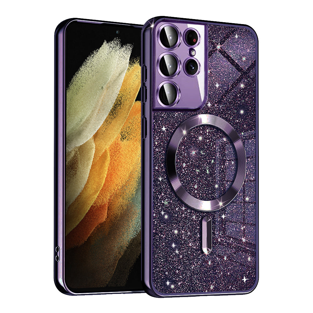 Capa MagSafe para Samsung Galaxy S21 Ultra 5G G998, Techsuit, Luxury Glitter, Roxo Escuro