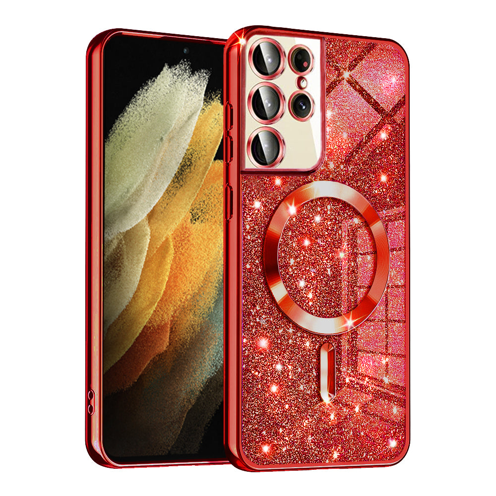 Capa MagSafe para Samsung Galaxy S21 Ultra 5G G998, Techsuit, Luxury Glitter, Vermelha