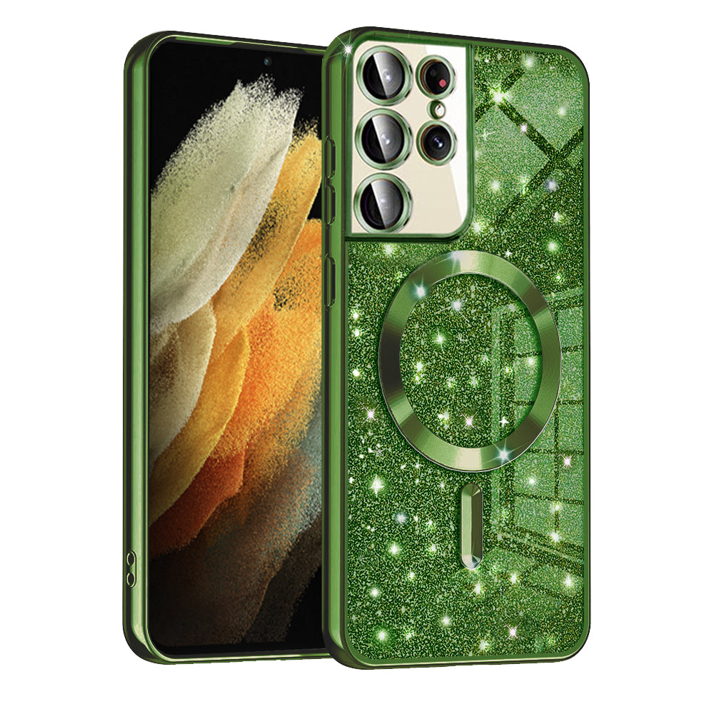 Capa MagSafe para Samsung Galaxy S21 Ultra 5G G998, Techsuit, Luxury Glitter, Verde Escuro