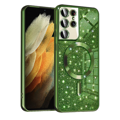 Capa MagSafe para Samsung Galaxy S21 Ultra 5G G998, Techsuit, Luxury Glitter, Verde Escuro