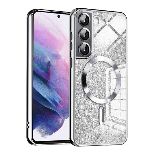 Capa MagSafe para Samsung Galaxy S22 5G S901, Techsuit, Luxury Glitter, Prateada