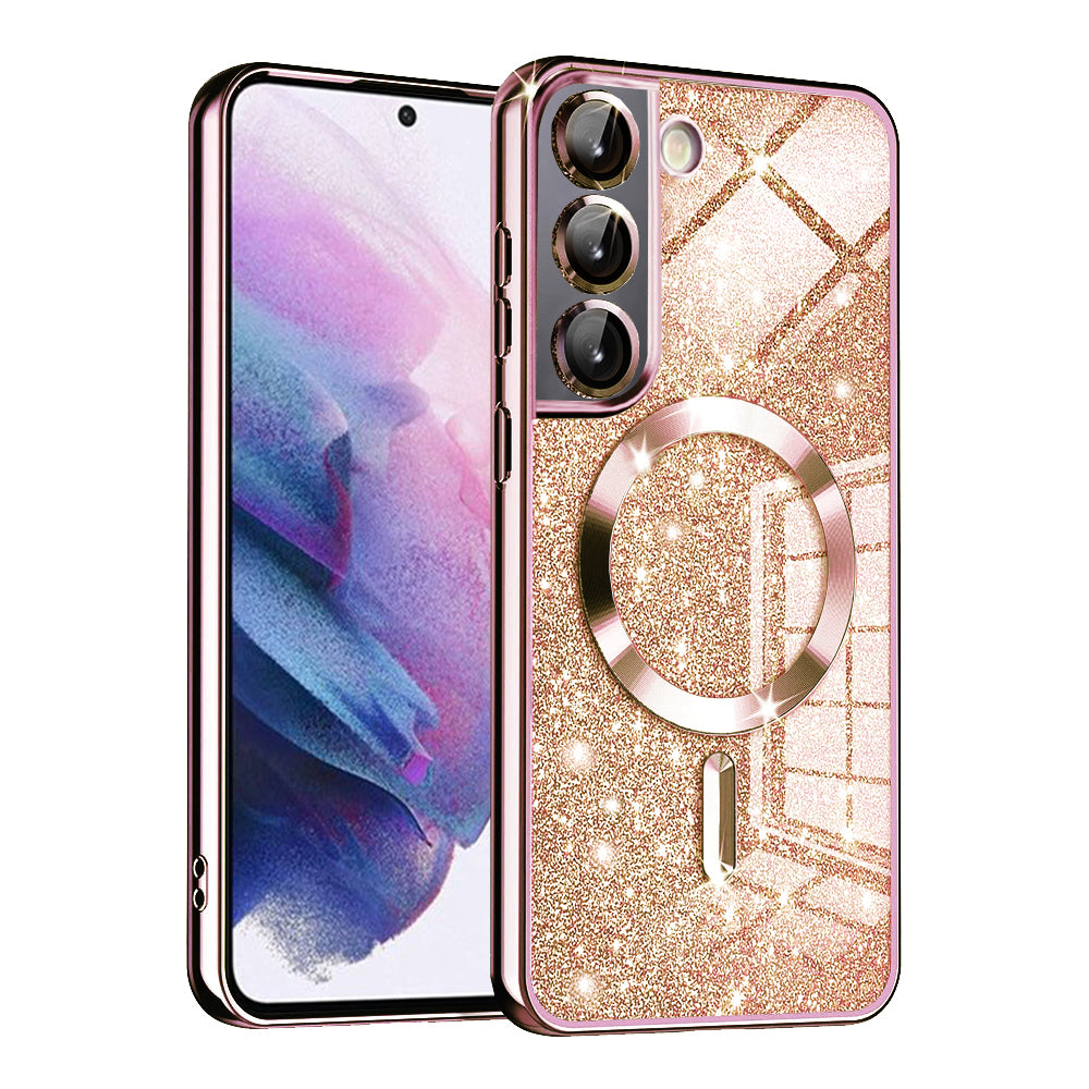 Capa MagSafe para Samsung Galaxy S22 5G S901, Techsuit, Luxury Glitter, Rosa Dourado