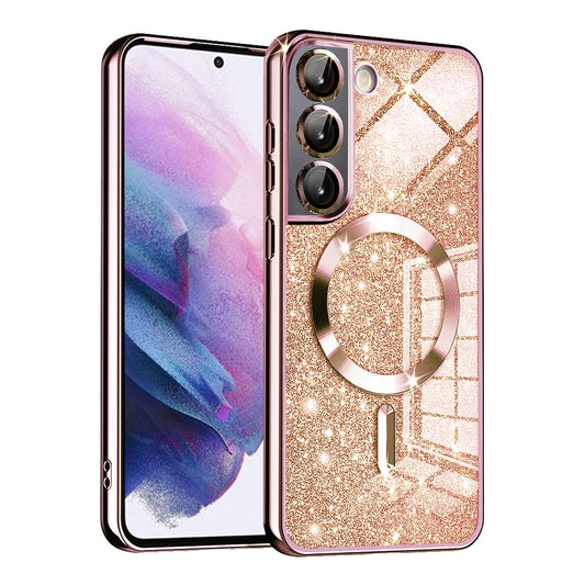Capa MagSafe para Samsung Galaxy S22 5G S901, Techsuit, Luxury Glitter, Rosa Dourado
