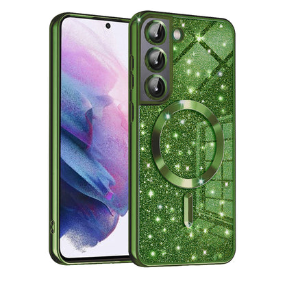 Capa MagSafe para Samsung Galaxy S22 5G S901, Techsuit, Luxury Glitter, Verde Escuro
