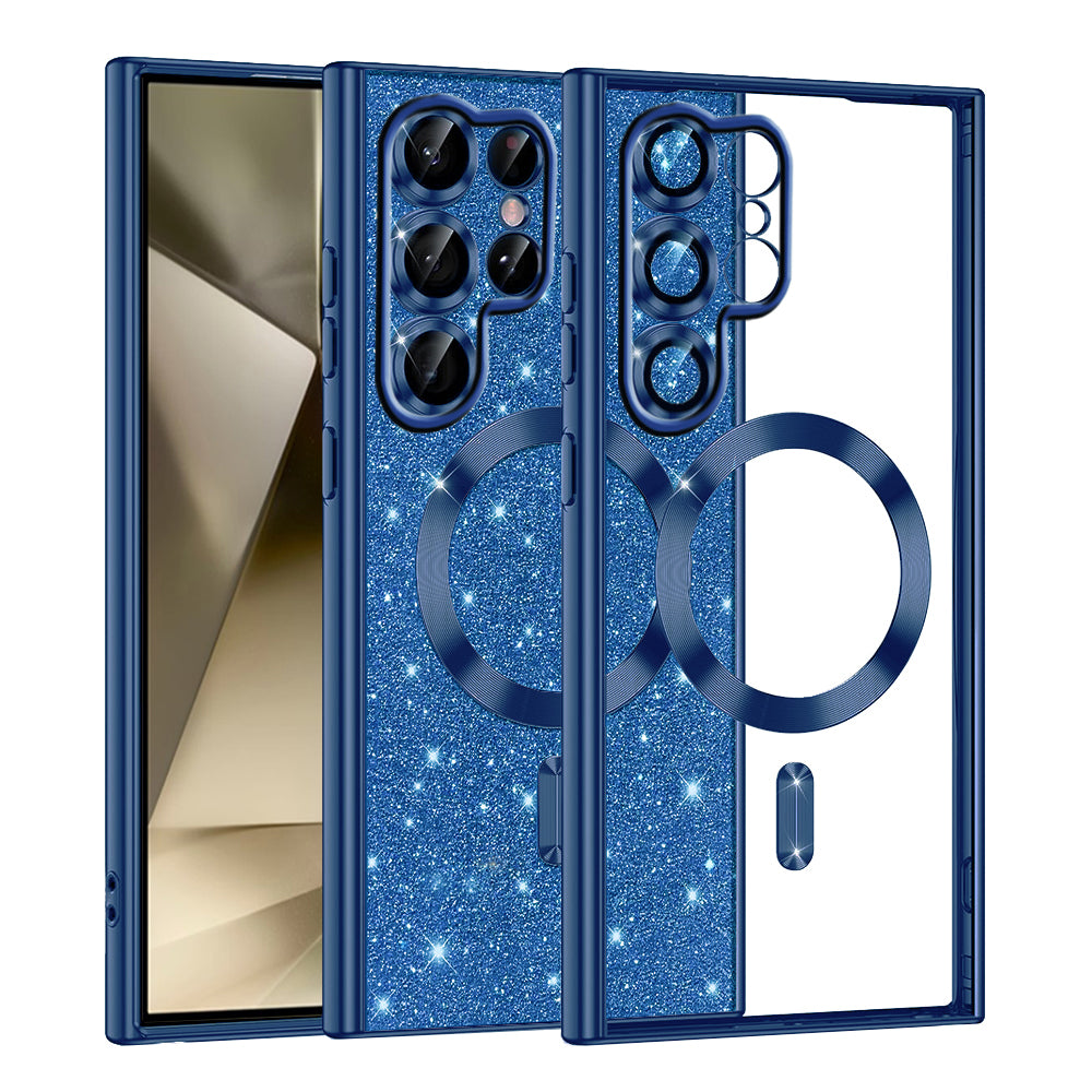 Capa MagSafe para Samsung Galaxy S22 Ultra 5G S908, Techsuit, Luxury Glitter, Azul Escuro