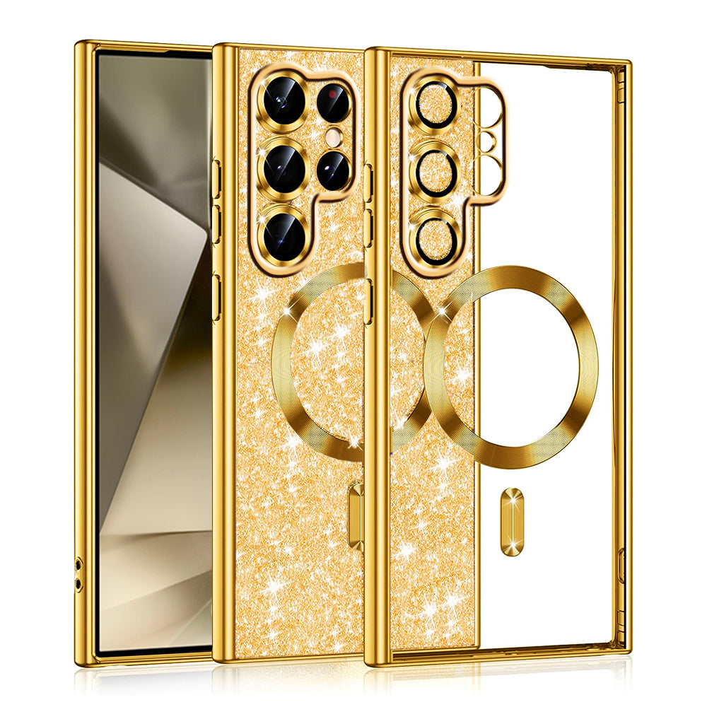 Capa MagSafe para Samsung Galaxy S22 Ultra 5G S908, Techsuit, Luxury Glitter, Dourada