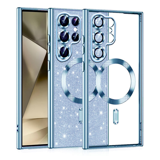 Capa MagSafe para Samsung Galaxy S22 Ultra 5G S908, Techsuit, Luxury Glitter, Azul