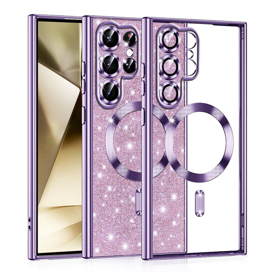 Capa MagSafe para Samsung Galaxy S22 Ultra 5G S908, Techsuit, Luxury Glitter, Roxo Claro