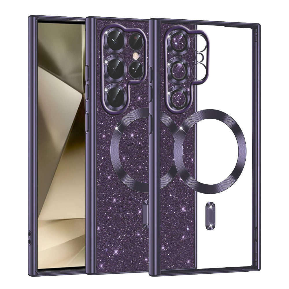 Capa MagSafe para Samsung Galaxy S22 Ultra 5G S908, Techsuit, Luxury Glitter, Roxo Escuro