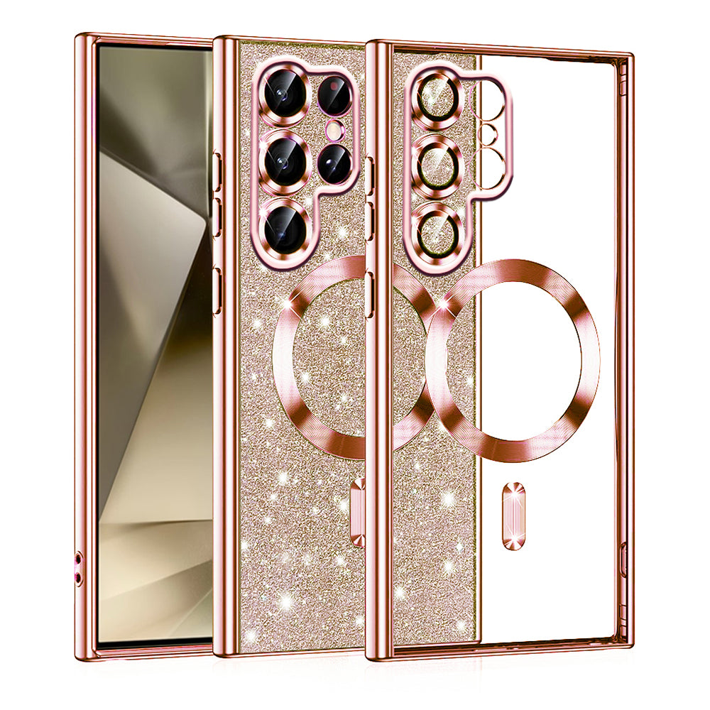 Capa MagSafe para Samsung Galaxy S22 Ultra 5G S908, Techsuit, Luxury Glitter, Rosa Dourado