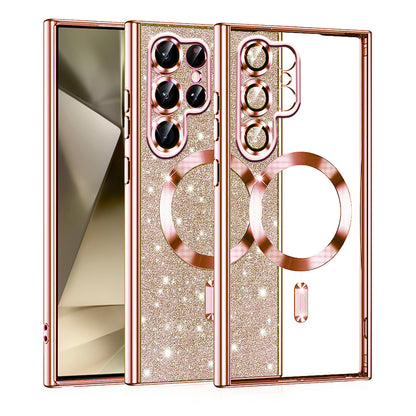 Capa MagSafe para Samsung Galaxy S22 Ultra 5G S908, Techsuit, Luxury Glitter, Rosa Dourado