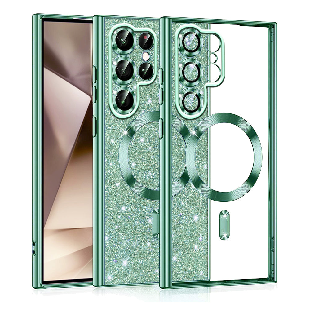 Capa MagSafe para Samsung Galaxy S22 Ultra 5G S908, Techsuit, Luxury Glitter, Verde Claro