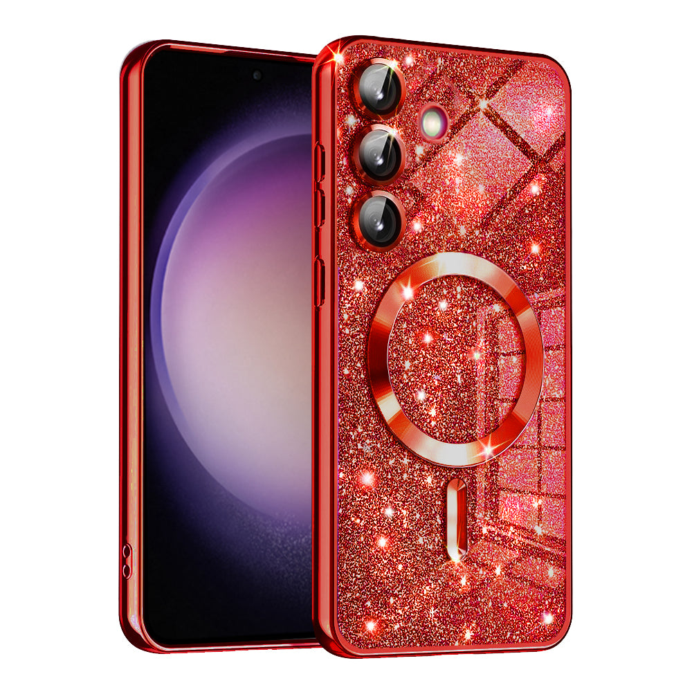 Capa MagSafe para Samsung Galaxy S23 FE S711, Techsuit, Luxury Glitter, Vermelha
