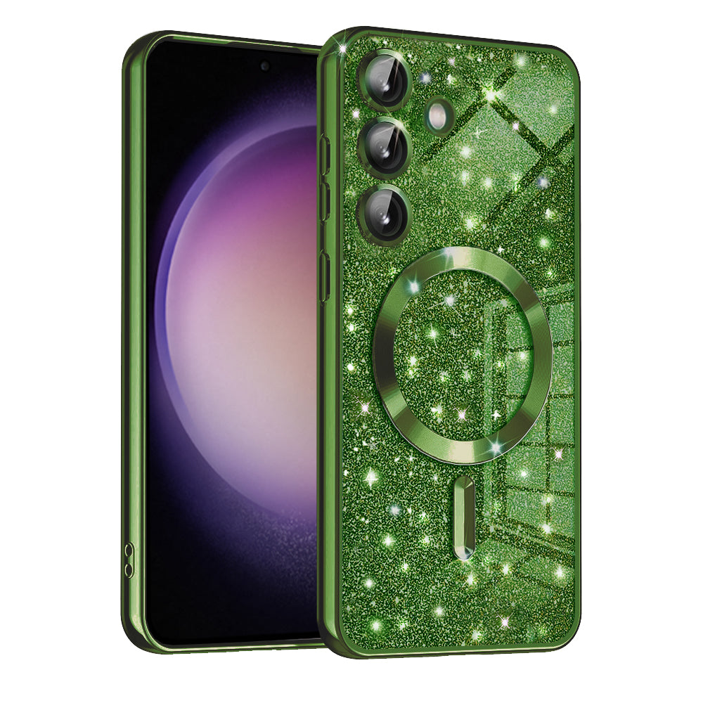 Capa MagSafe para Samsung Galaxy S23 FE S711, Techsuit, Luxury Glitter, Verde Escuro