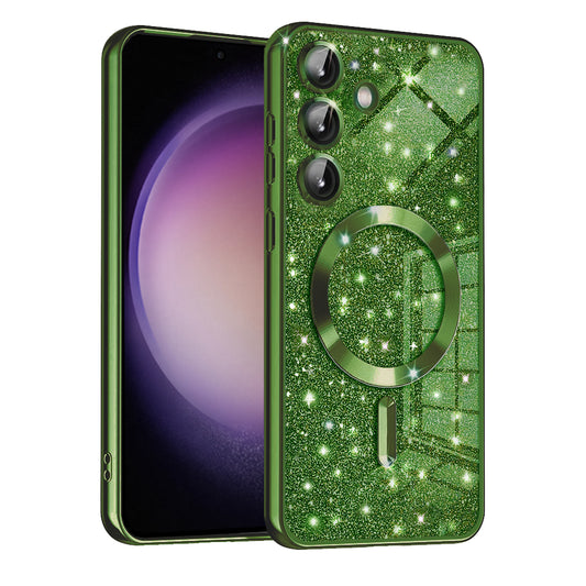 Capa MagSafe para Samsung Galaxy S23 FE S711, Techsuit, Luxury Glitter, Verde Escuro