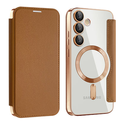 Capa MagSafe para Samsung Galaxy S23 FE S711, Techsuit, SmartMag Book, Castanha