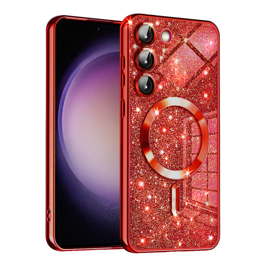 Capa MagSafe para Samsung Galaxy S23+ S916, Techsuit, Luxury Glitter, Vermelha