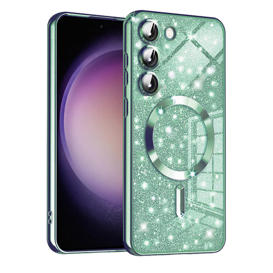 Capa MagSafe para Samsung Galaxy S23+ S916, Techsuit, Luxury Glitter, Verde Claro