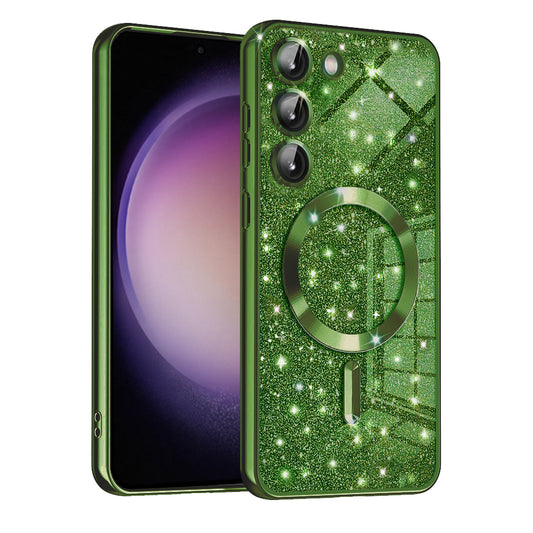 Capa MagSafe para Samsung Galaxy S23+ S916, Techsuit, Luxury Glitter, Verde Escuro