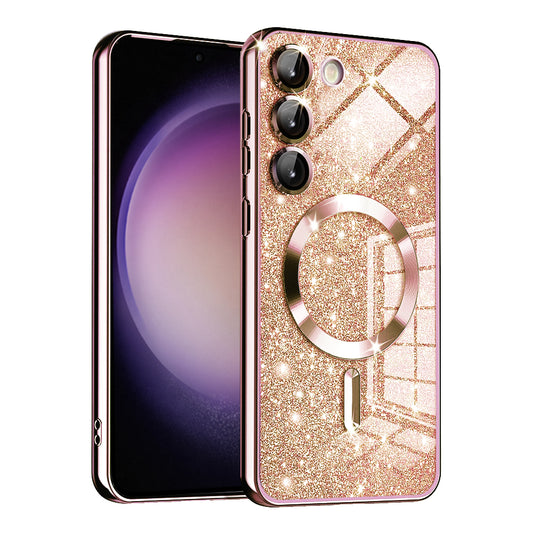 Capa MagSafe para Samsung Galaxy S23 S911, Techsuit, Luxury Glitter, Rosa Dourado
