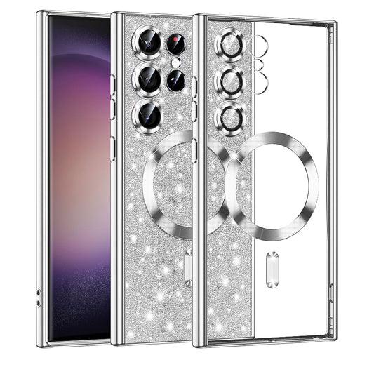 Capa MagSafe para Samsung Galaxy S23 Ultra S918, Techsuit, Luxury Glitter, Prateada