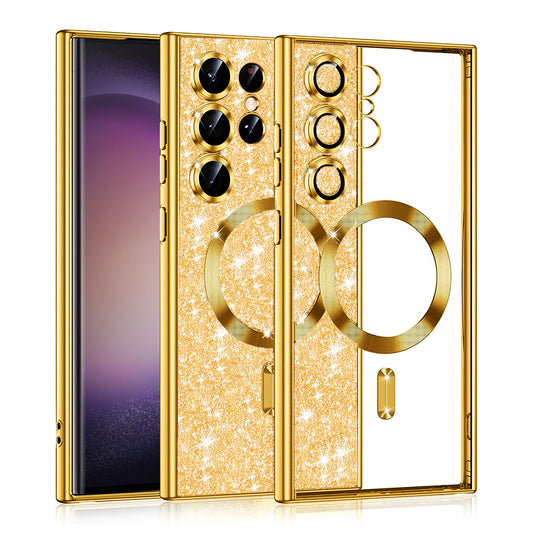 Capa MagSafe para Samsung Galaxy S23 Ultra S918, Techsuit, Luxury Glitter, Dourada