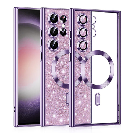 Capa MagSafe para Samsung Galaxy S23 Ultra S918, Techsuit, Luxury Glitter, Roxo Claro