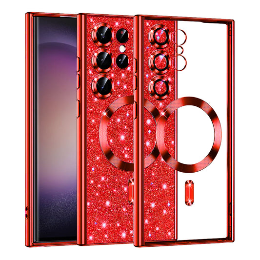 Capa MagSafe para Samsung Galaxy S23 Ultra S918, Techsuit, Luxury Glitter, Vermelha