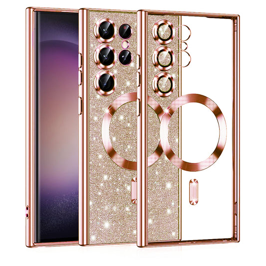Capa MagSafe para Samsung Galaxy S23 Ultra S918, Techsuit, Luxury Glitter, Rosa Dourado